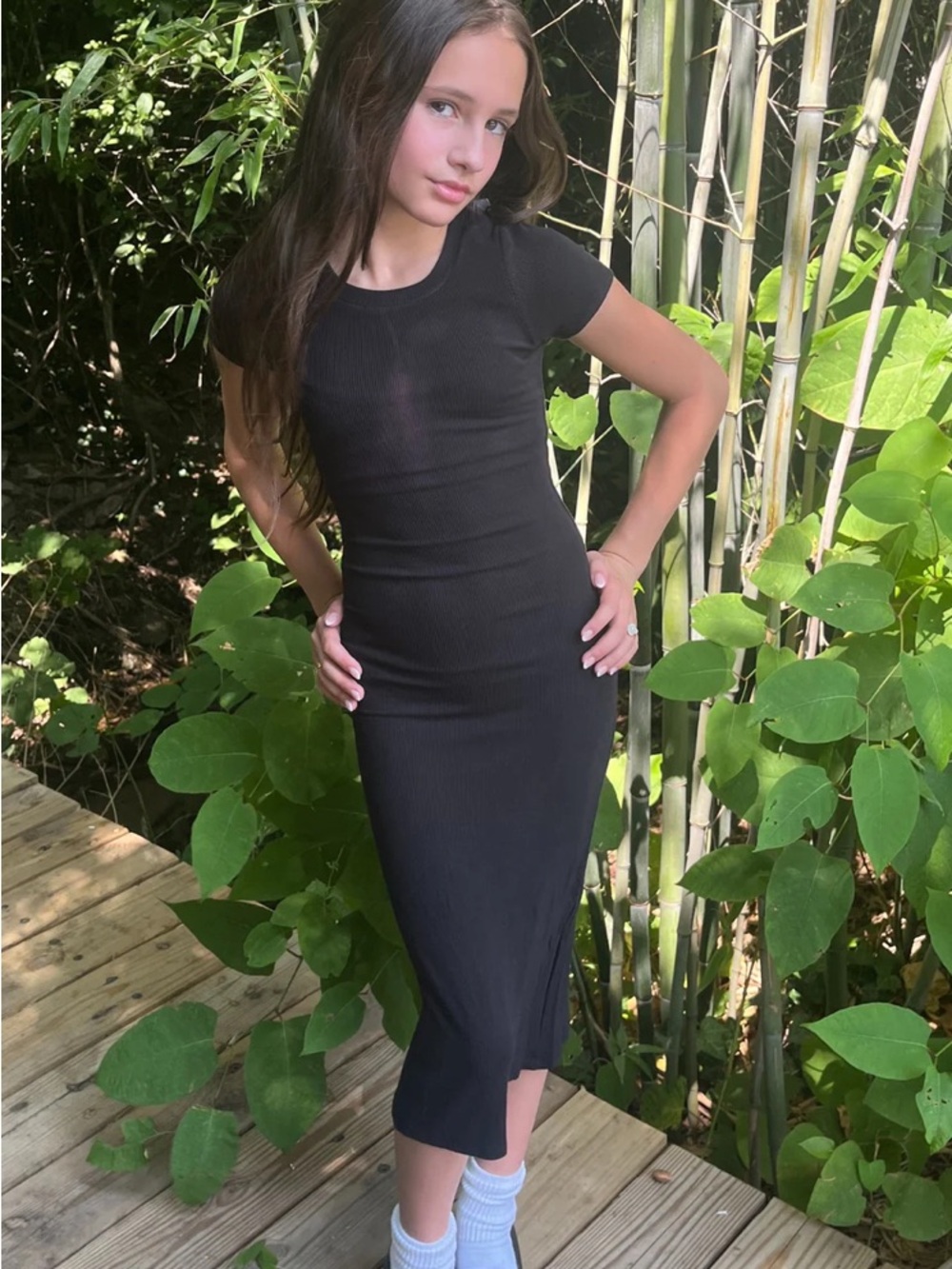 EUC Black Ribbed Short-Sleeve Midi Dress - KATIEJ NYC